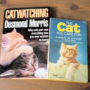 2pk VINTAGE CAT BOOKS - Cat You Care For PB & Cat Watching HC